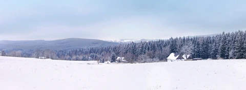 Pohled na lesy kolem Křižánek v zimě