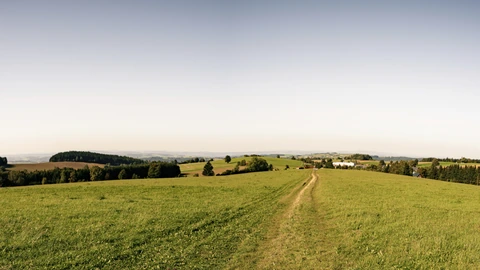 Panorama z cesty na Suchý vrch, louka nad obcí Jamné nad Orlicí.